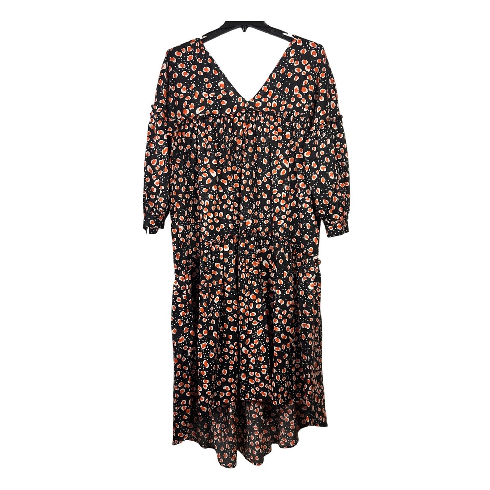 Who What Wear Black Orange Leopard‎ Print V Neck Midi Dress Size L